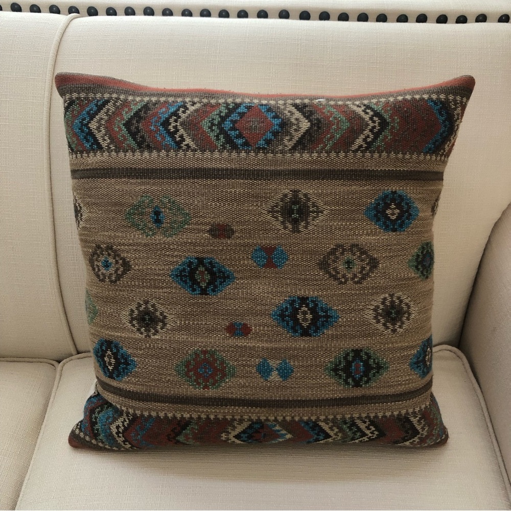 Custom Made 18” Feather & Down Accent Pillow. Beautiful Mountain Southwest Woven - Picture 8 of 9